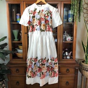 Vintage 80s floral cottagecore cotton midi dress size medium